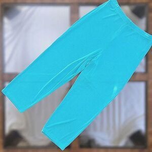 Vtg 80s aqua slinky rib wide leg pants